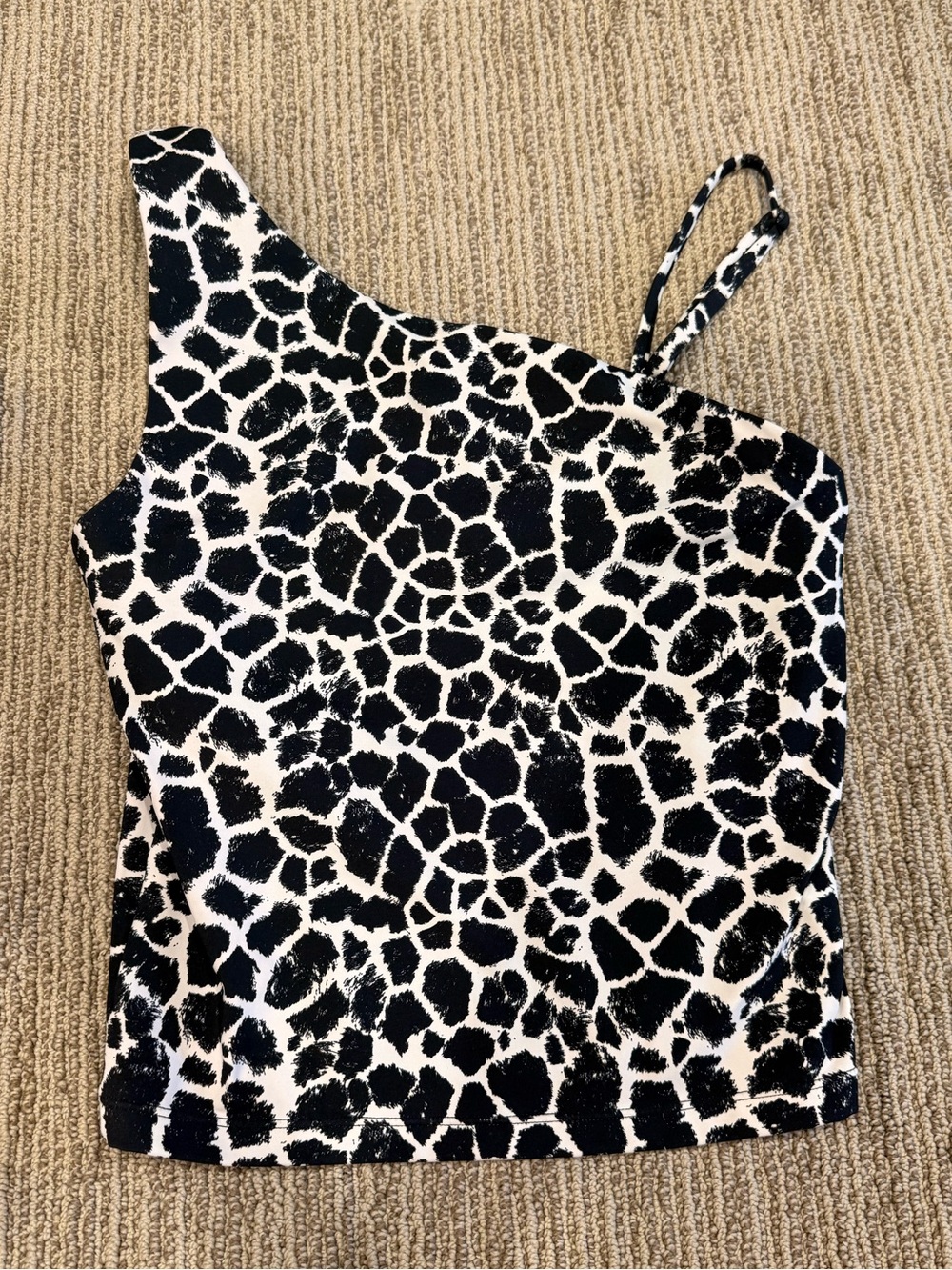 One-Shoulder Black & White Animal Print workout Top